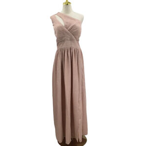 FORMAL PARTY SZ 14 1X plus Shimmer Pink Cut-Out One-Shoulder Maxi Dress NEW b21